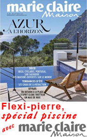 Les médias parlent des feuilles de pierre. 
Marie Claire Maison cite la solution Flexi Pierre® comme revêtement de piscine. Pour les bassins de piscine, Marie Claire Maison cite la solution Flexi Pierre®