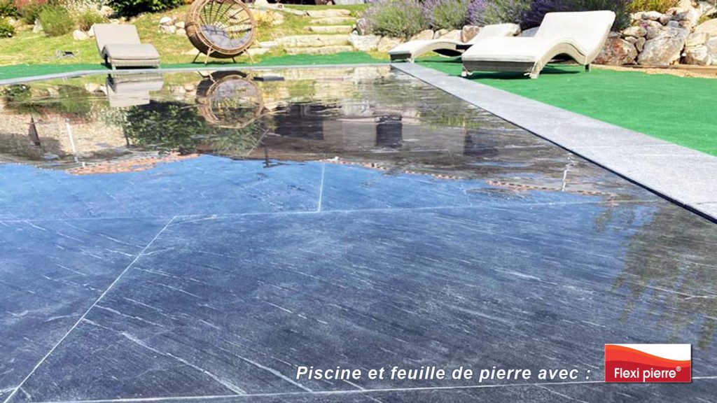 Feuille de pierre en piscine. La nouveauté pour recouvrir vos bassins de piscine en pierre naturelle